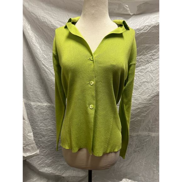 ANN TAYLOR Size M Women’s Lime Green  Button Up Elastic Sweater - Picture 1 of 8